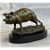 Image 1 : Signed Barye Farm Animal Pet Pig Bronze Marble Base Sculpture