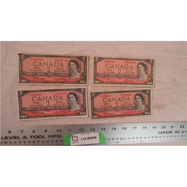 (4) $2 Bills - 1954 (poor condition)