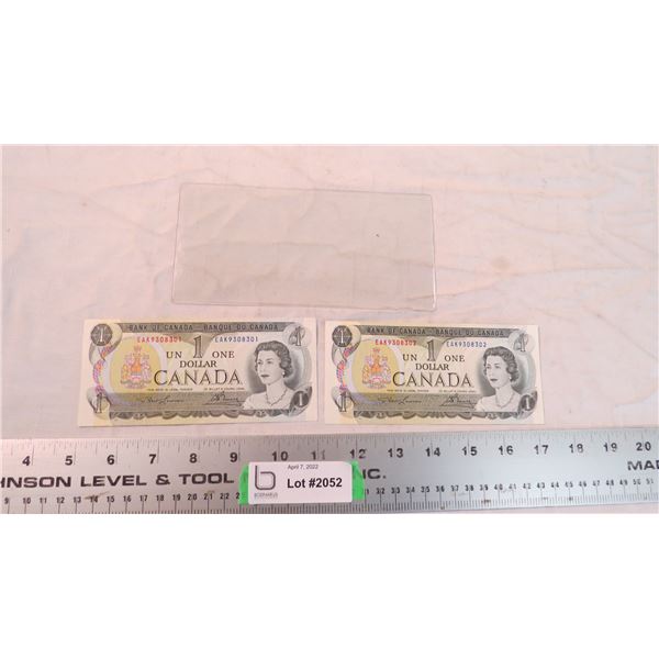 (2) 1973 $1 Bills (in sequence)