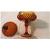Image 4 : Amber gold pedestal covered candy dish