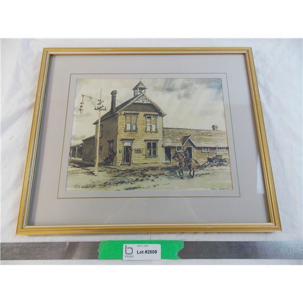 Framed picture - Western police office - by ? - 19x15