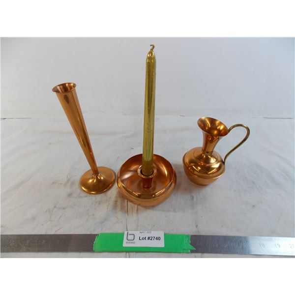 3 different copper candle holders