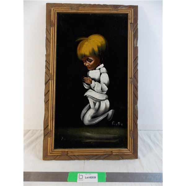 Painting on felt - boy praying - 23" tall