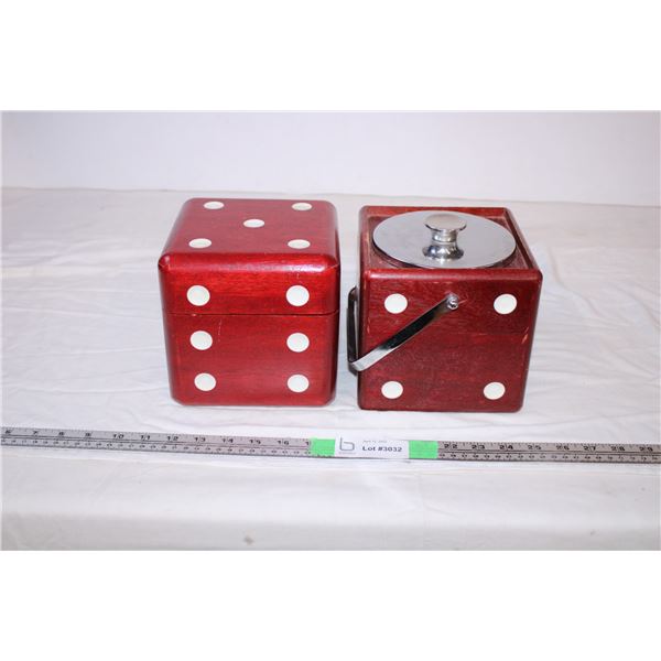 Wooden Dice Cube, Ice Bucket and Liquor Set