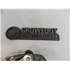Image 3 : Crowfoot Badge Emblem + Chrome door/window handles - inside vintage chalk tin