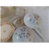 Image 7 : Clear Glass plates + bowls, Horse napkin holder, serving tray, ceramic bowls