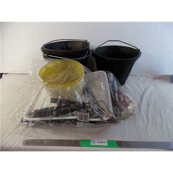 (3) Rubber pails (heavy) + paint roller handles