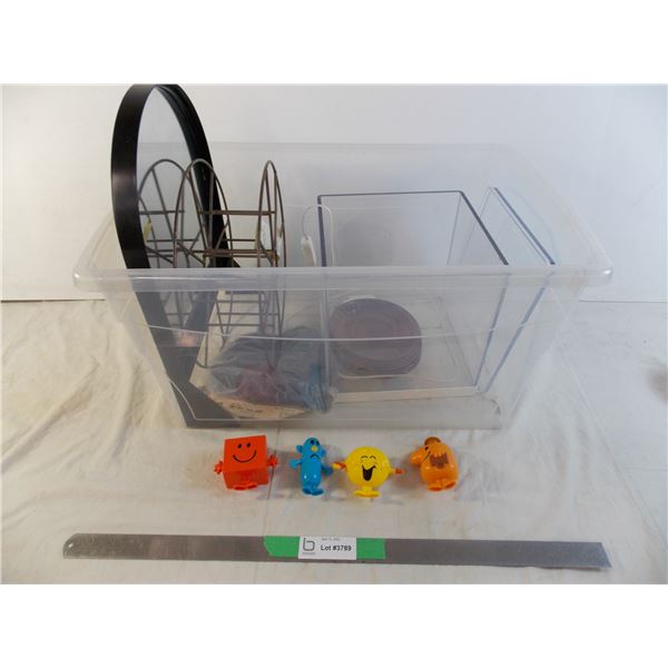 Storage Tote with misc household + McDonalds toys