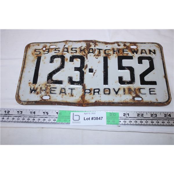 Saskatchewan 1959 License Plate