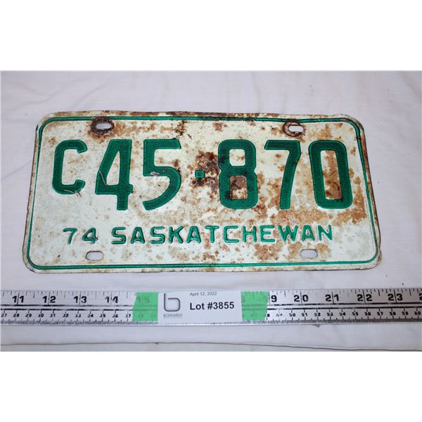 Saskatchewan 1974 License Plate