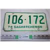 Image 1 : Saskatchewan 1974 License Plate