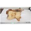 Image 1 : Tanned Elk (or deer) artwork on hide - signed Kathy Loyelond? - wall hanging 20x20