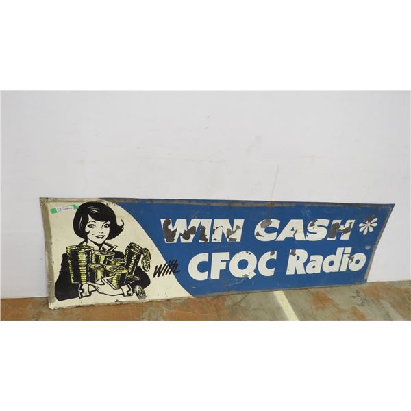 Win cash CFQC Radio tin sign - double sided (both sides different) - 70  x 21 