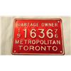 Image 2 : 1976 Cartage owner metropolitan Toronto plate - 5.5x4