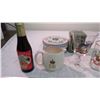 Image 2 : Tin, clear glass pitcher, royal wedding ale sealed bottle, misc royalty in box