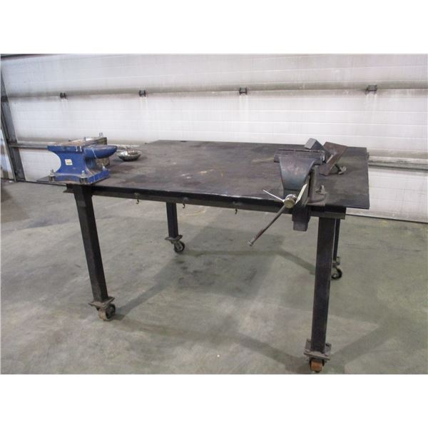60x48 work table on casters with anvil + vise - 36" tall