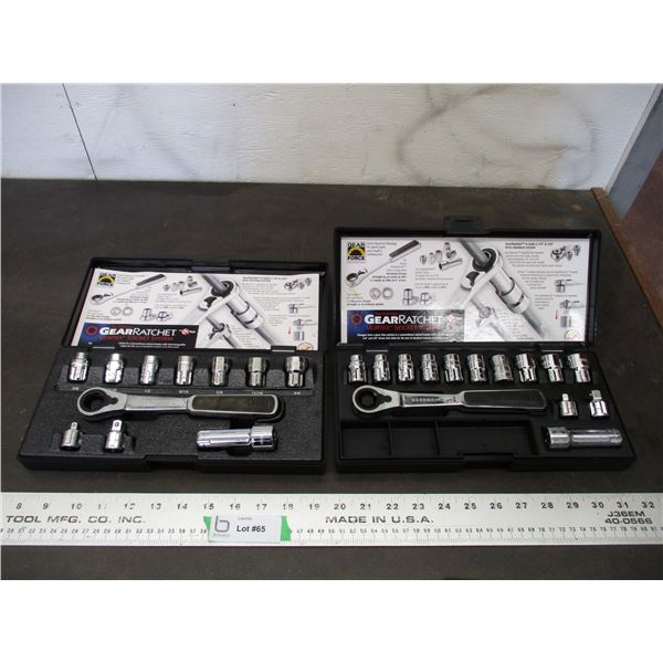 (2) Gear ratchet socket sets - Metric + SAE 1/4 3/8 drive - in case