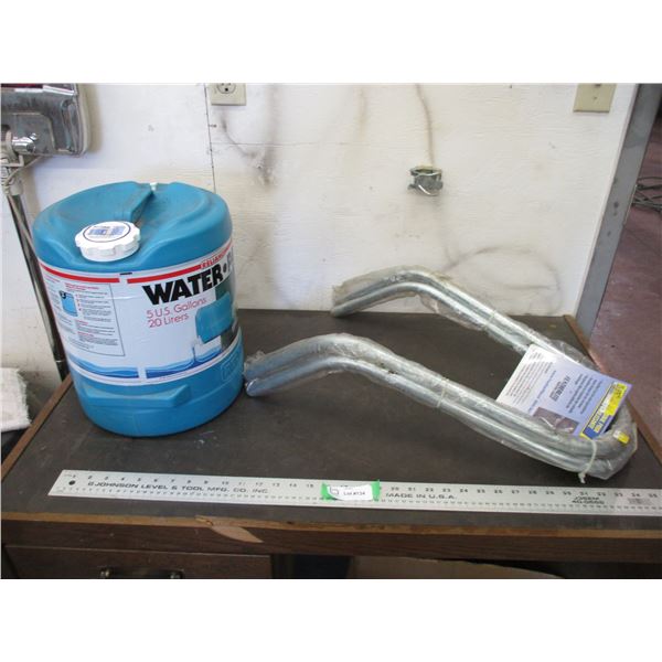 Extension ladder stand offs arms + 5 gallon water jug