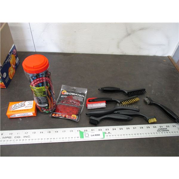 Wire brushes, bungee cords, misc