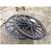 Image 1 : 2X THE BID PRICE - Vintage wooden wagon wheels - 44" round