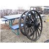 Image 1 : 2X THE BID PRICE - Vintage wooden wagon wheels - 50" round