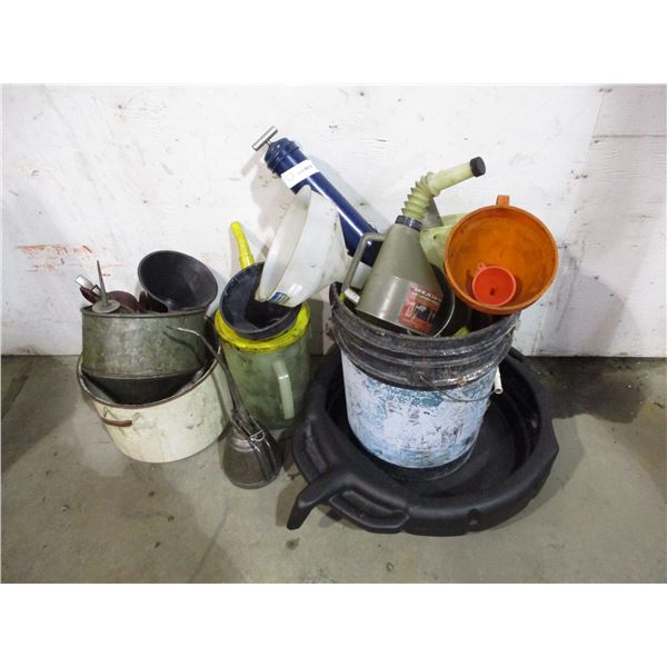 mix of oil funnels, trays