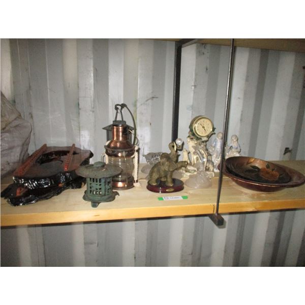 Box of wood, ceramic + glass ornaments