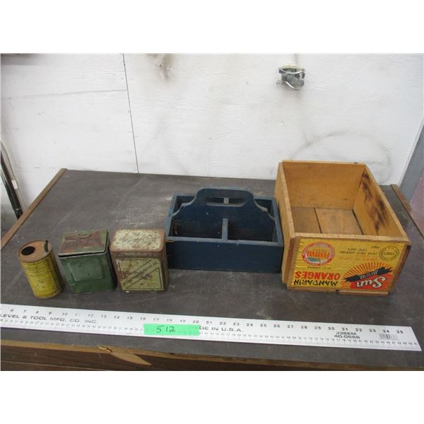 mix lot of tins with wood boxes