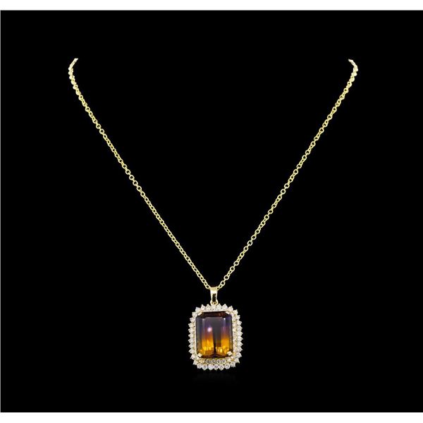 22.70 ctw Ametrine and Diamond Pendant With Chain - 14KT Yellow Gold