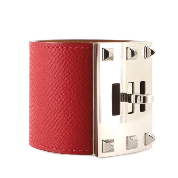 Hermes Red Brown Leather Extreme Kelly Dog Bracelet