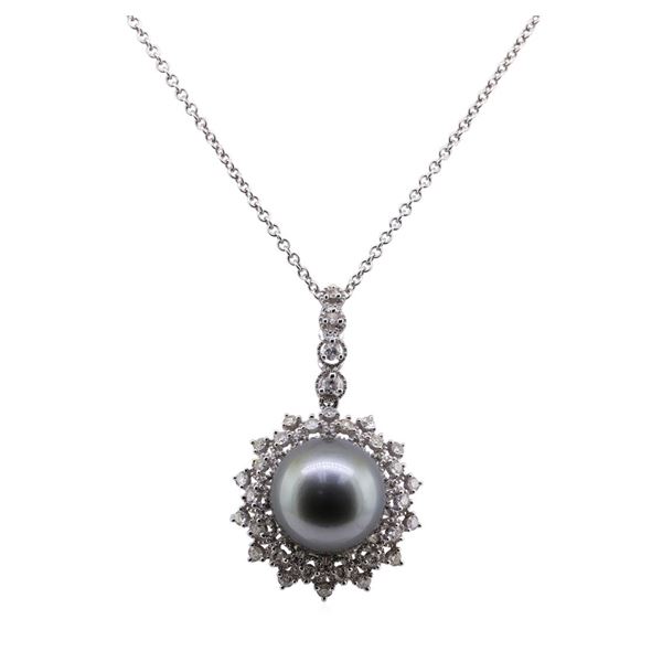 Pearl and Diamond Pendant With Chain - 18KT White Gold