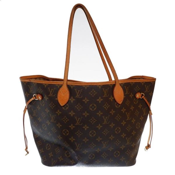 Louis Vuitton Monogram Canvas Leather Neverfull MM Tote Bag