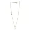 Image 1 : Chanel Neutral Silver Metal Faux Pearl Crystal CC Pendant Long Necklace