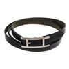 Image 1 : Hermes Black Leather Palladium Plated Behapi Double Tour Bracelet