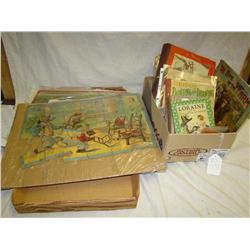 Box Lot of 10 Old Books, Puzzles and More