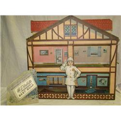 Circa Early 1900's 4 Room Cardboard Doll House