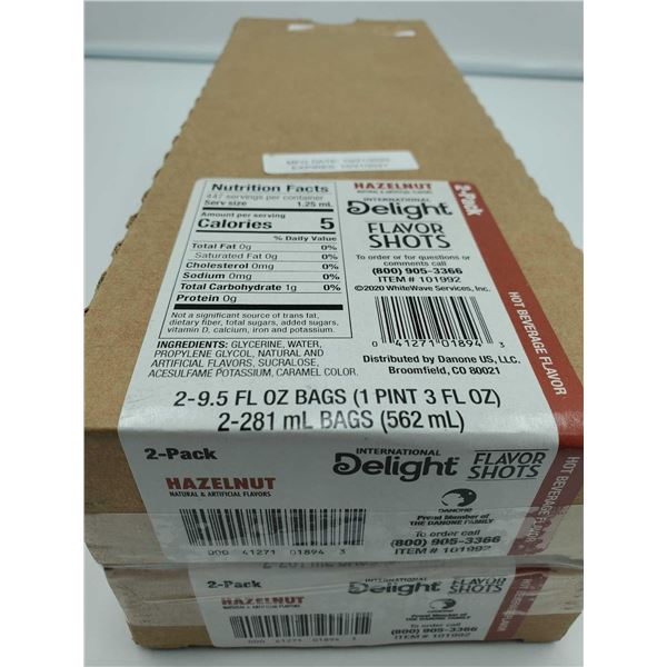 International Delight Hazelnut Coffee Flavor Shots Lot of 2 - 2X281ml Bags