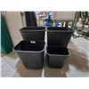 Image 1 : Lot of 4 Assorted Trash Bins - Black - 1 Cracked at top