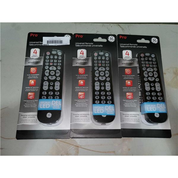 Lot of 3 GE Universal Remote Controls with Back Lit Buttons