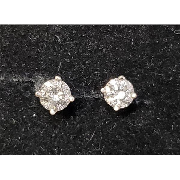 14K White Gold Diamonds(0.35Ct,I1-I3,F-G) Unisex Cast Stud Earrings (~weight 0.51g), Made in Canada,
