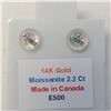 Image 4 : 14K White Gold Moissanite(2.2ct) Earrings (~weight 1.15g), Made in Canada, Appraised Retail $1445