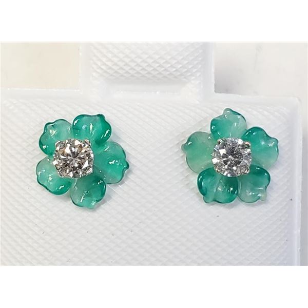 14K White Gold Diamonds(0.2Ct,I1-I2,F-G) Agate(0.9ct) With Removable Flower Jackets, Stud Earrings (