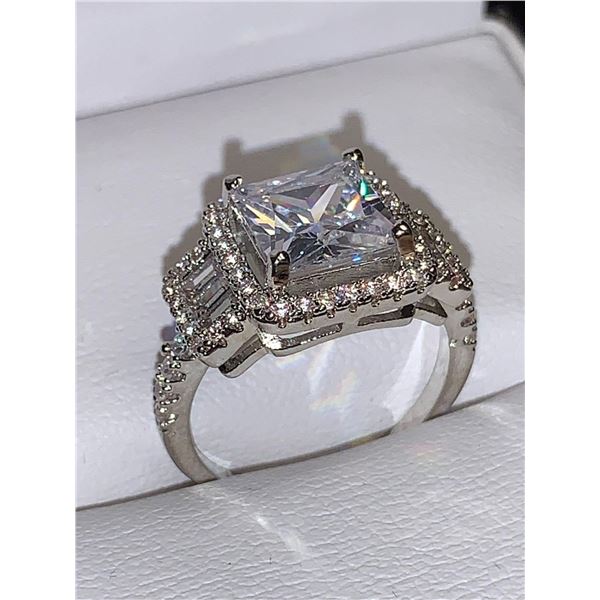 Princess Cut 1.0 Carat Square set with side stones Ladies size 7 anniversary ring