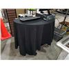 Image 1 : Kidney Shaped Guest Greeting Table with 2 Shelves & Custom Tablecloth. 36"x44"x24