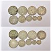 A group of 9 Hyderabad state silver coins, includes 5x 1 rupee, 1x 8 annas, 1x 4 annas & 2x 2 annas
