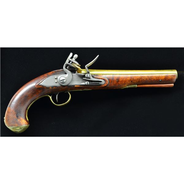 BRASS BARREL FLINTLOCK PISTOL BY REDFERN.