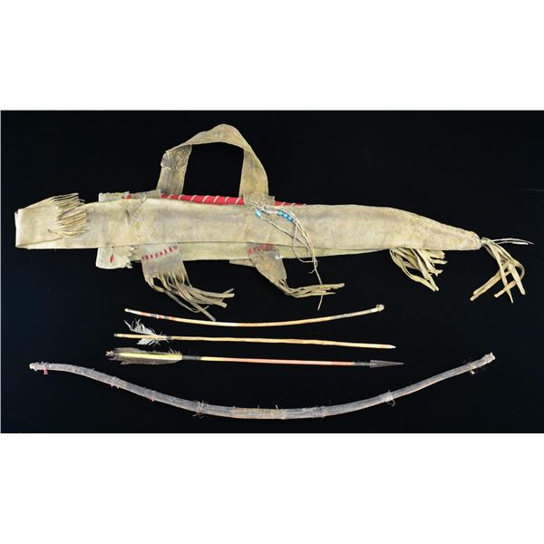 AMERICAN INDIAN BOW & ARROWS, BOW BAG & QUIVER.