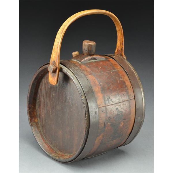 EARLY WOODEN BAIL HANDLE CANTEEN.