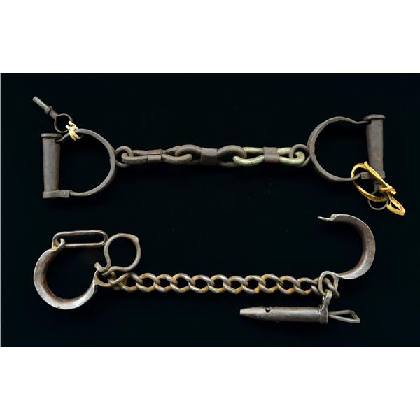 TWO PAIR HAND FORGED SHACKLES.