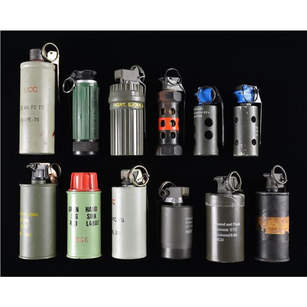 12 INERT / TRAINING CYLINDER SHAPED GRENADES.